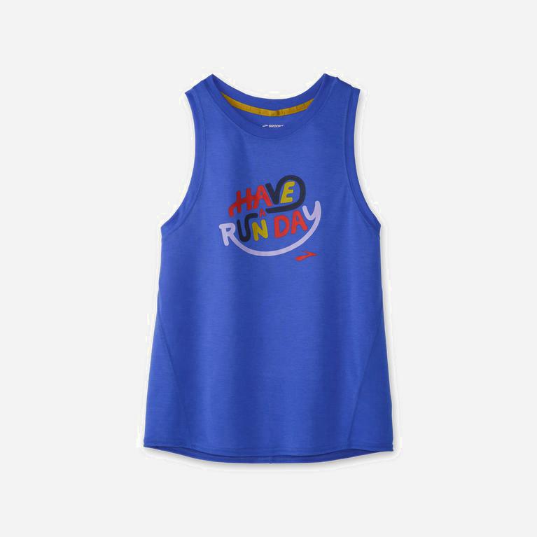 Brooks Distance Graphic NZ - Women's Running Tank Top - Heather Bluetiful/Run Day (79586-KWXR)